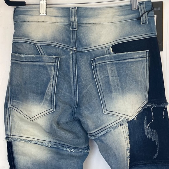 Denim splice streetwear patchwork skinny unisex jeans - Picture 2 of 9